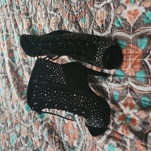 Torrid Peeptoe Suede Rhinestone Booties